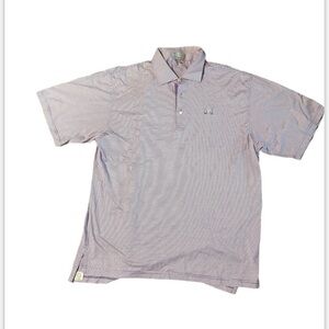 Peter Millar Polo Shirt Men’s Large Purple & White Striped Short Sleeve